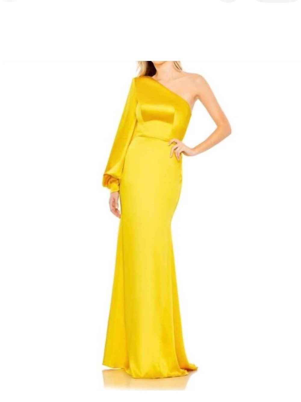 One-Shoulder Satin Evening Gown in Bright Yellow